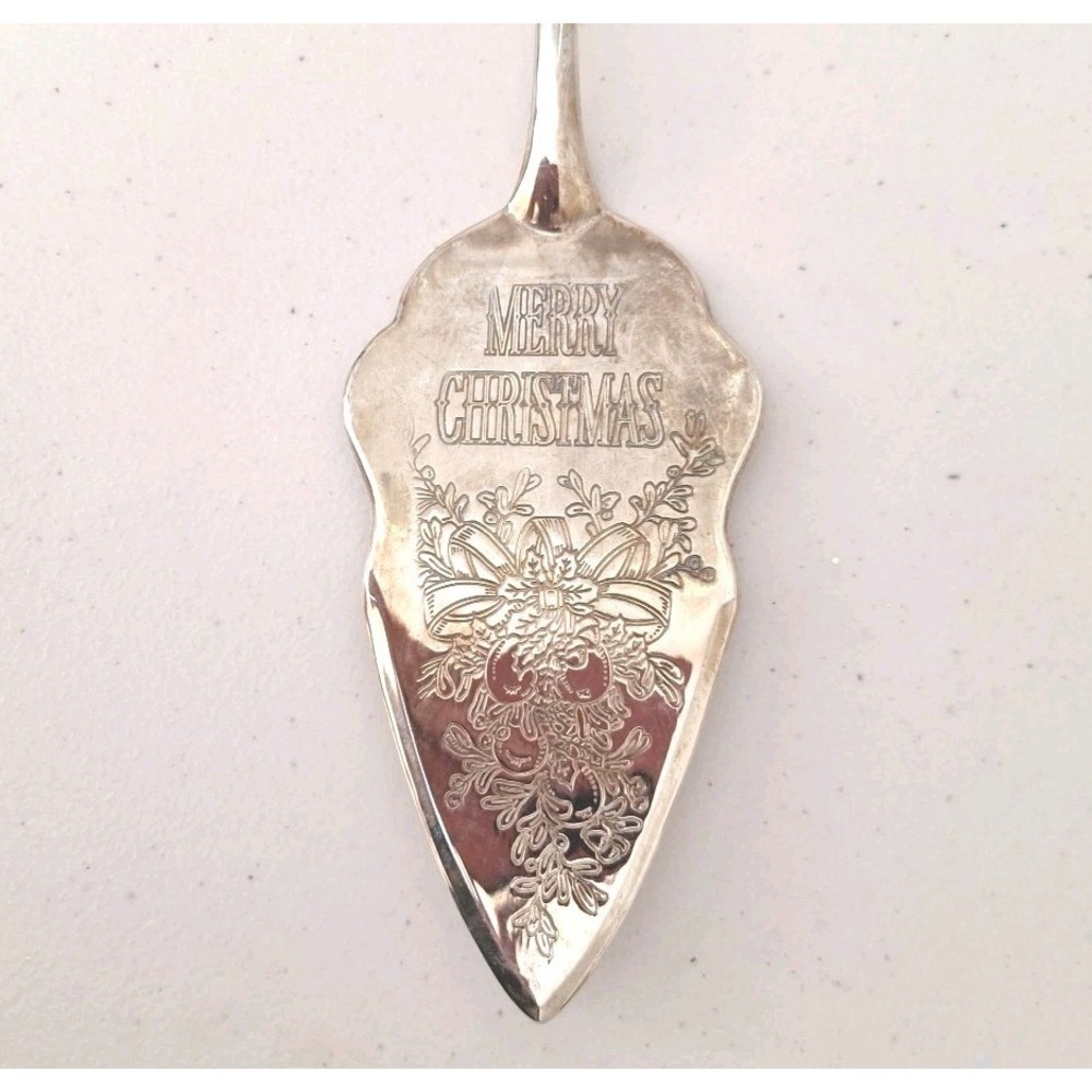 Vintage Engraved Silver Plated Pie Cake Server Merry Christmas Slicer Holiday‎